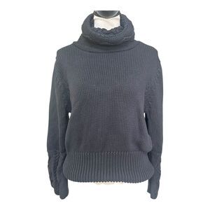 Vintage Y2K Isabella Bird Chunky Black Cable Knit Cowl Neck Sweater L Cozy